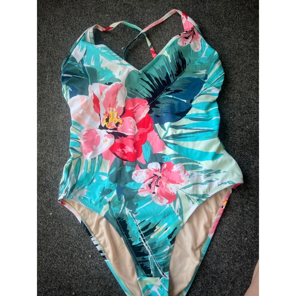 Kona Sol Womens Tropical Floral One Piece Swimsuit Vacation Padded Hawaiian XL